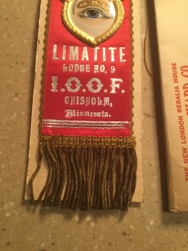 Antique ODD FELLOWS IOOF Limatite Lodge No.9 Memoriam Ribbon Chisholm Minnesota