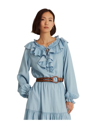 

RALPH LAUREN Женское темно-синее блузонное платье с завязками и рукавами и разрезом, Navy