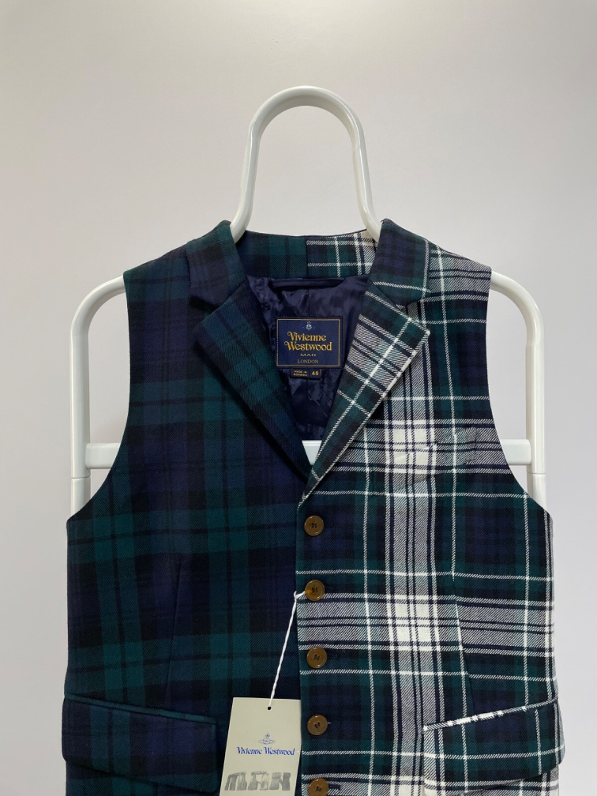 Pre-owned Vivienne Westwood Man Waistcoat Check Vest Coat Gilet Green Tartan Wool Men's 48 In Multicolor