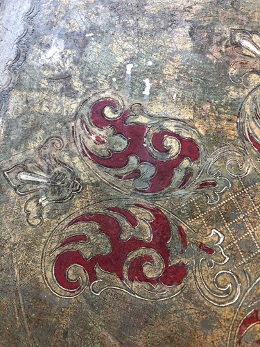 SET OF 2 1950'S ITALIAN FLORENTINE NESTING TABLES Red Crimson Gold Wood