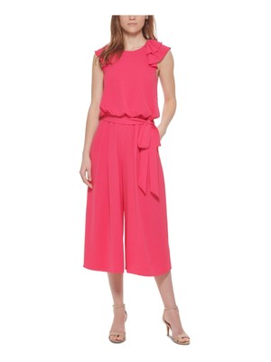 

VINCE CAMUTO Женский укороченный комбинезон с широкими штанинами и розовым поясом с развевающимися рукавами, Розовый