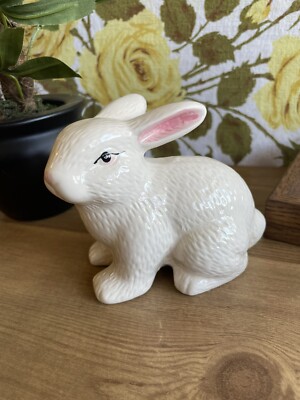 Vintage Large White Bunny Rabbit Ceramic Figurine Easter