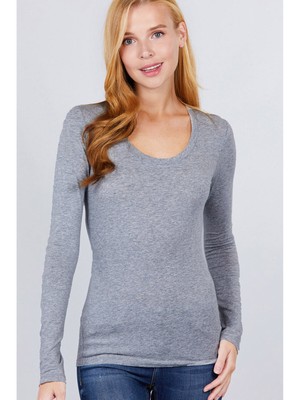 АКТИВНЫЙ БАЗОВЫЙ женский топ из серого вереска с длинным рукавом и круглым вырезом S