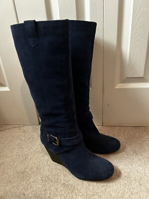 bcbgeneration Knee High Wilsa Suede Wedge Boots Navy/blue 9 1/2 women s