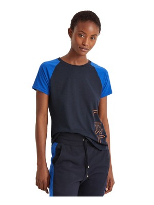 

RALPH LAUREN Женская темно-синяя футболка с круглым вырезом и рукавами реглан, Navy