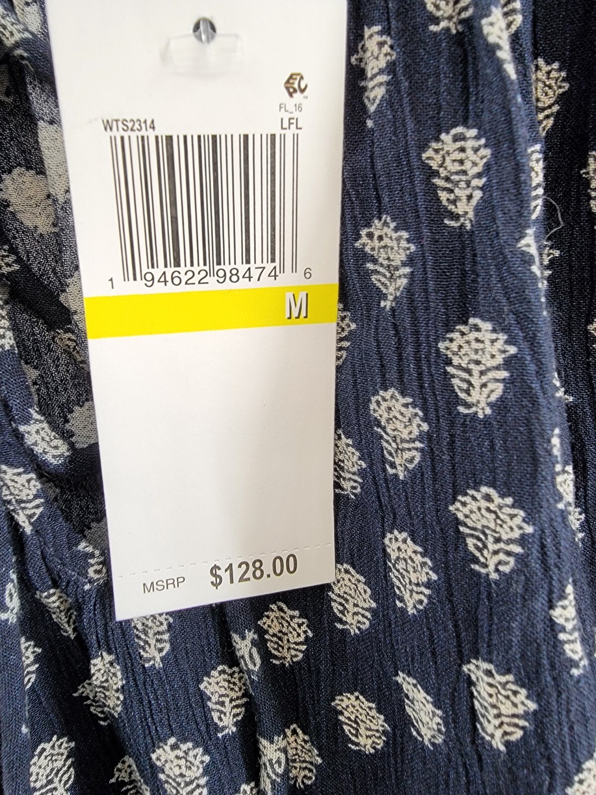 Faherty Emery Floral Peasant Blouse Women's Navy Smocked Split Neck Long Sleeve - Picture 16 of 16