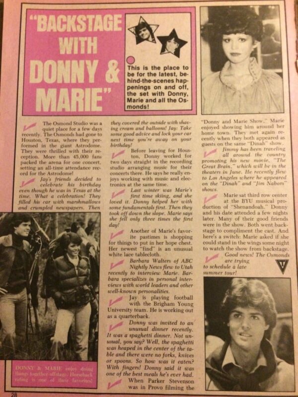 Donny and Marie Osmond, Osmonds Brothers, Full Page Vintage Clipping