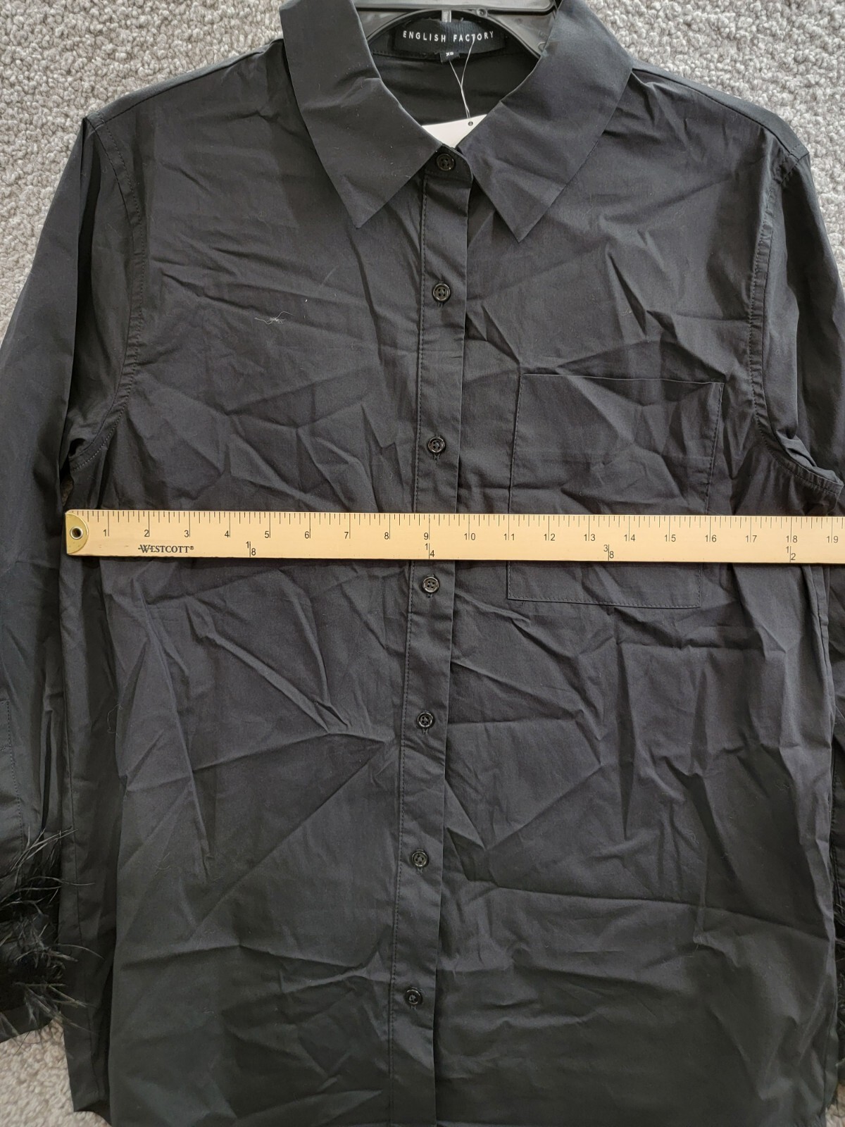 English Factory Feather Pointed Shirt Women's XS Black Button Front Closure L/S - Picture 9 of 15
