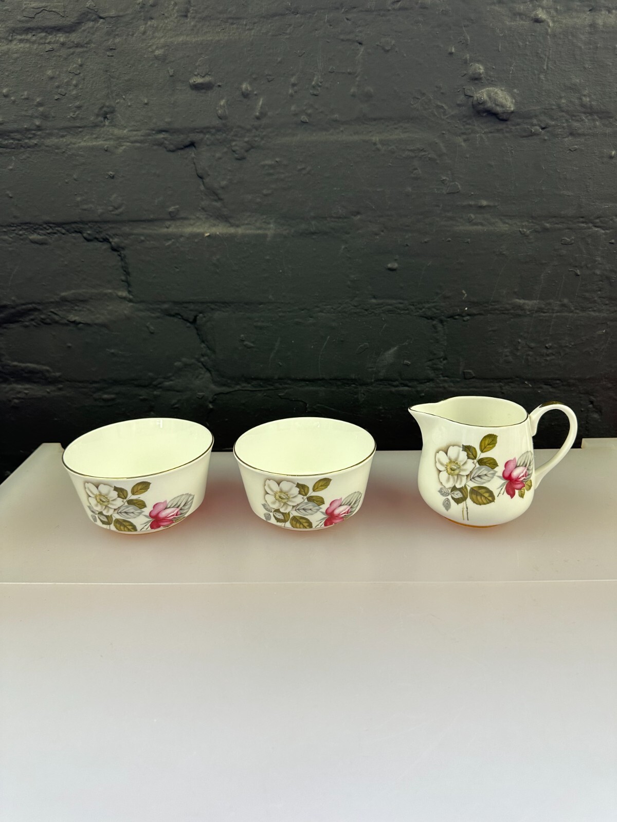 Royal Grafton Red & White Roses Milk Cream Jug 8.5 cm and 2 Open Sugar Bowls Set