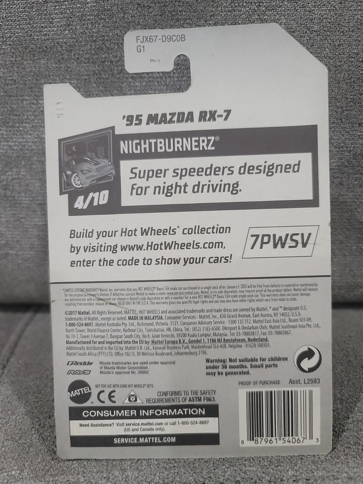 2018 Hot Wheels Nightburnerz 50 Anniversary '95 Mazda RX-7 Yellow 16/365