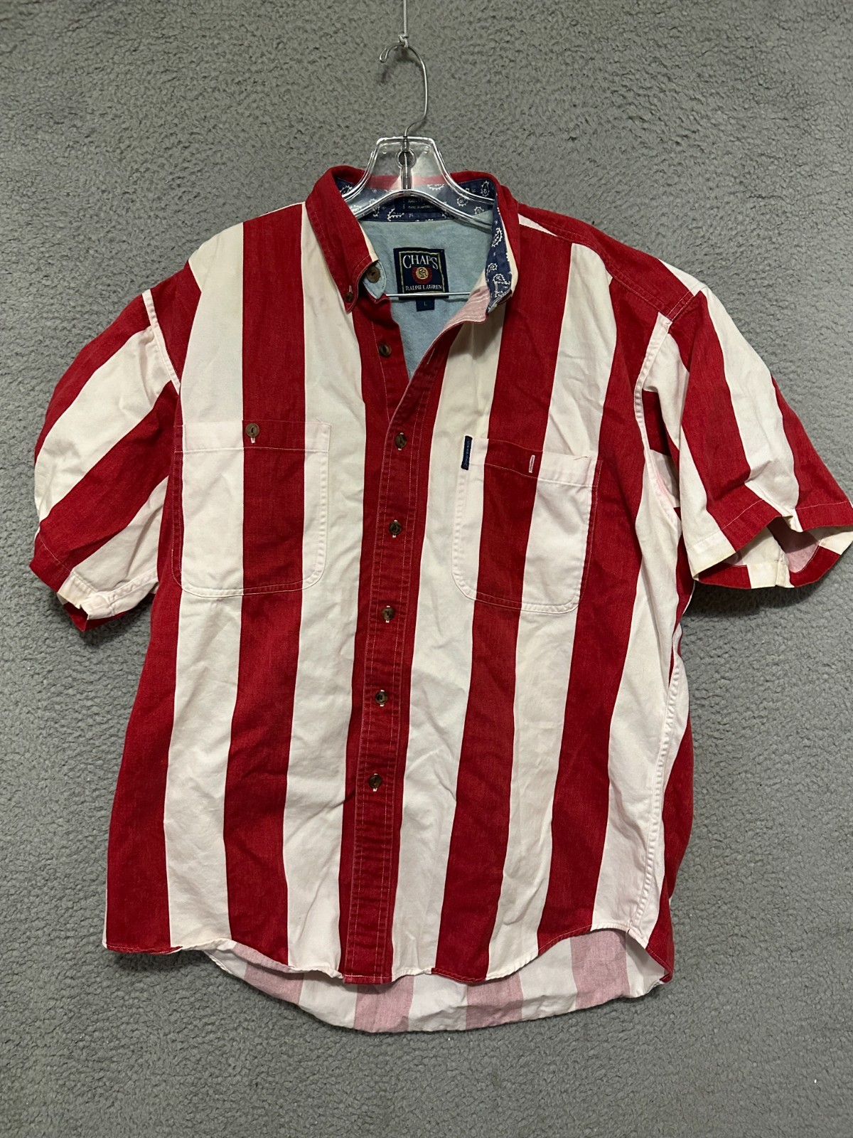 Vintage Chaps Ralph Lauren Shirt Mens Size Large Striped Red