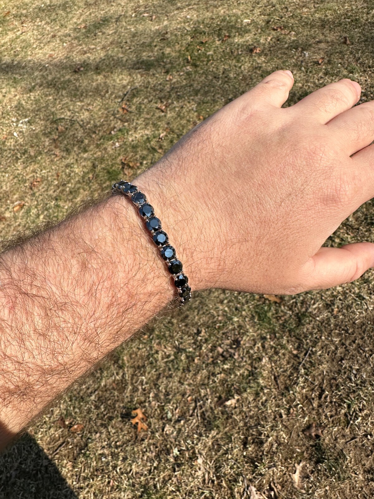 Pre-owned Silver Real Black Moissanite Thick 7mm Tennis Bracelet 925  Pass Diamond Tester