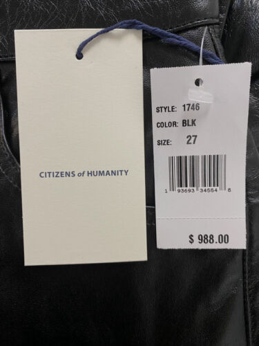 Pre-owned Citizen Of Humanity $988 Citizens Of Humanity Womens Black Annina Patent Baggy Leather Pants Size 27