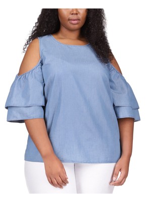 

MICHAEL KORS Женский светло-синий топ с короткими рукавами и логотипом на спине Plus, Light blue
