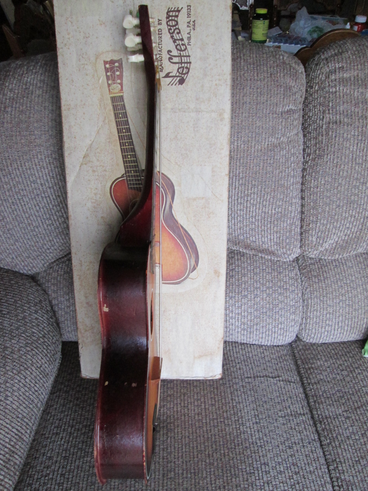 Jefferson Mfg 1950's Wooden Guitar Made USA Original Box Ace Hardware Chicago IL