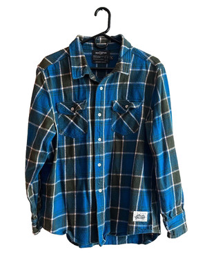 GRIZZLY Griptape Mens Plaid Flannel Button-up Shirt Blue X Large