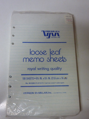 Vintage Vernon McMillan Loose Leaf Memo 100 Sheets 6-hole 8-1/2 x 5-1/2 NEW