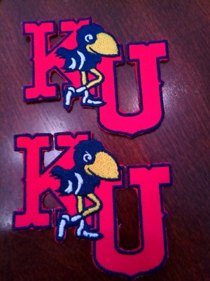 (2) KANSAS JAYHAWKS VINTAGE IRON ON PATCHES PATCH LOT 3''x 2.5'' NICE