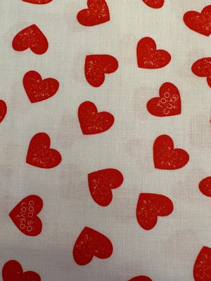 VALENTINES RED CANDY HEARTS ON WHITE BE MINE WECKER FRISCH RILEY BLAKE FABRIC HY