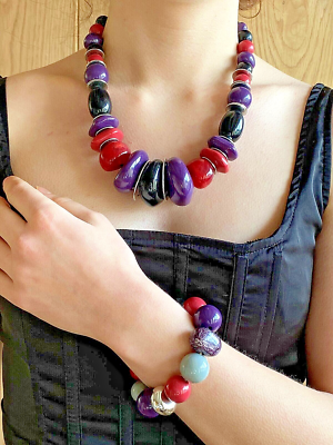 Red and silver statement necklace sale