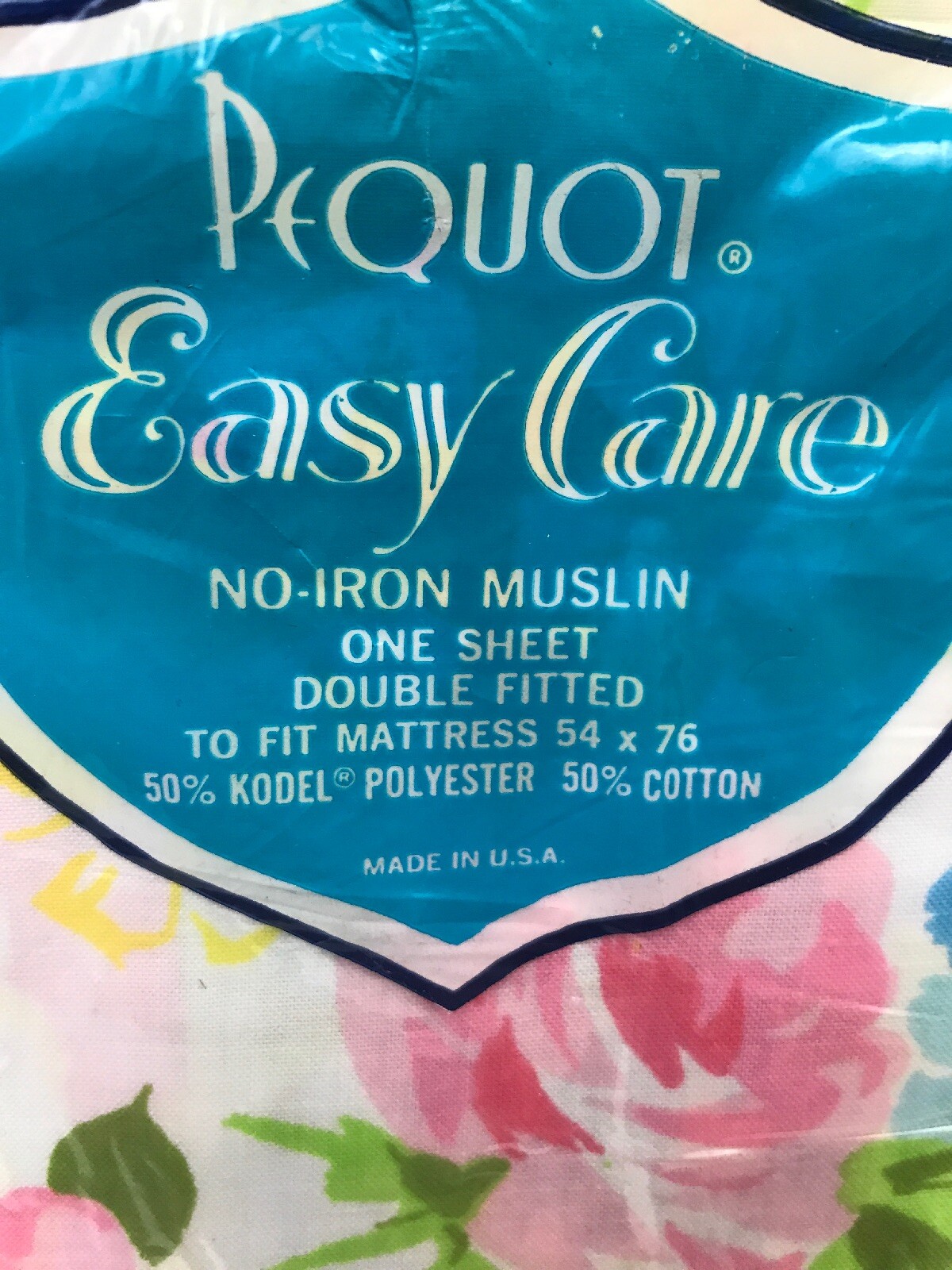 Flat Sheet Vintage Floral Full White Blue Pink Yellow New Pequot