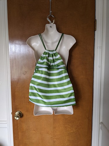 Thirty-One Cinch Sac Green Cabana Stripe Sling Bag Backpack