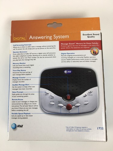 AT&T 1722 Digital Answering System With Time Day Stamp