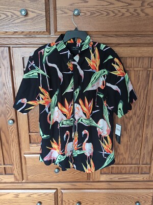 Men's NWT Ocean Current Black Flamingo Hawaiian Shirt Sz. XL