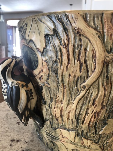 Huge Weller Woodpecker Jardiniere- Never Found Size- 9 1/2” Tall 12” Wise- Minty