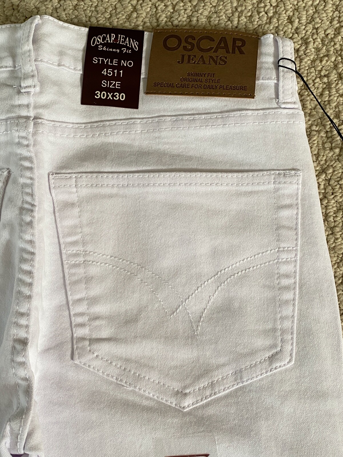 NWT Men's Oscar Jeans Solid White Denim Classic Stretch Skinny Jeans ALL SIZES