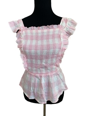 New Old Navy Pink Gingham Flutter Smocked Peasant Top Size Small