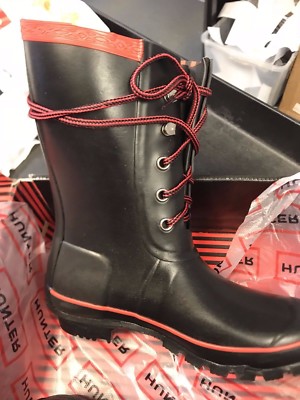 Pre-owned Hunter Wellie  Rain Boot Festival Lace Black Red 6 M 7 F 38 Eu Wellington Tie
