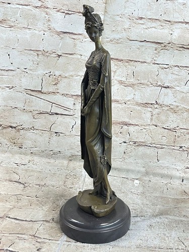 Vintage Victorian Maiden Garden Flowers Bronze Marble Statue Sculpture Art Sale
