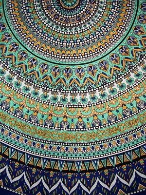 Geometric Pattern Round Cotton Tablecloth 90'' x 90'' Multi Color