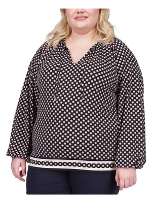 MICHAEL KORS Womens Black Tie Long Sleeve Split Wear To Work Peasant Top Plus 2X