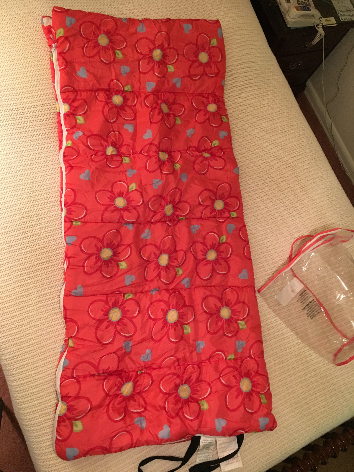 Sleeping Bag Slumber Sack Flowers Hearts Pink Plaid with Case Girls  29” x 66”