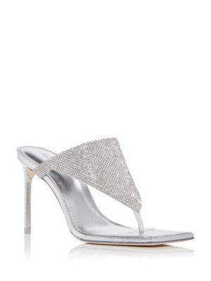 Культовые женские серебристые босоножки-стринги Audrey на шпильке без шнуровки на кожаном каблуке-стрингах 39