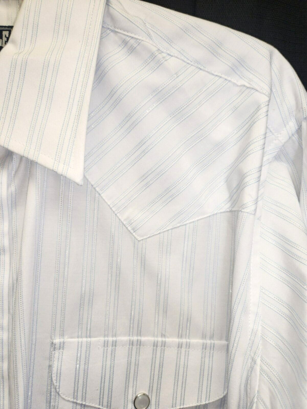 MENS Western SHIRT WHITE w Blue & Silver Panhandle size 17 - 33 NWT