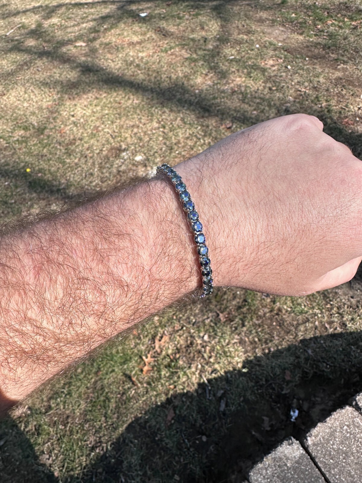 Pre-owned Silver Real Iced Dark Blue Moissanite 5mm Tennis Bracelet 925  Pass Diamond Test