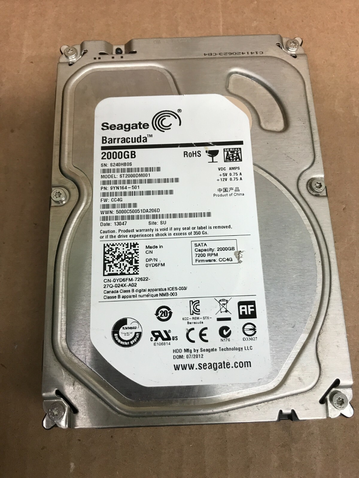 SEAGATE シーゲイト ST2000DM001 2TB × 2台セット SEAGATE BARRACUDA ST2000DM001 2TB SATA HARD DRIVE P/N