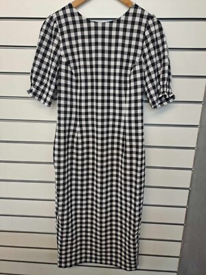 OASIS LADIES BLACK WHITE GINGHAM CHECK MIDI DRESS SIZE 12 (ref 38 )