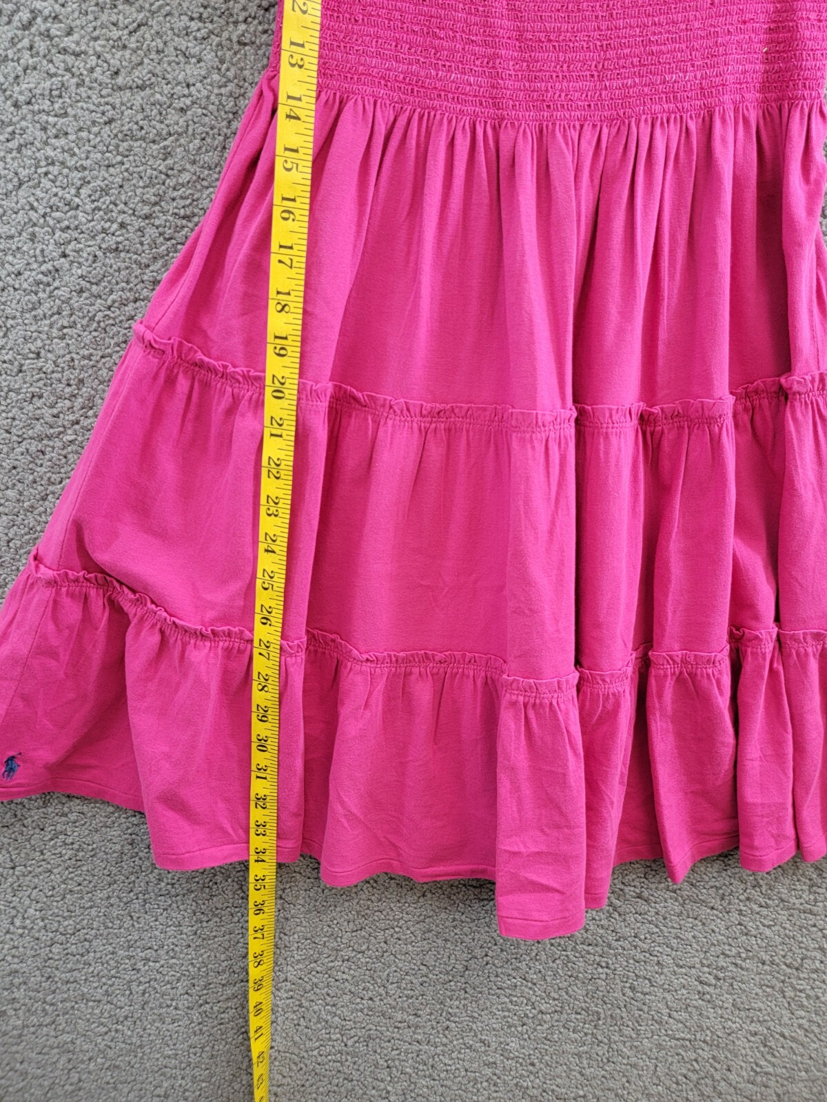 Polo Ralph Lauren Smocked Jersey Dress Big Girls XL (16) Pink Square Neck S/S - Picture 8 of 16