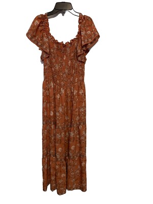 Max Studio maxi dress orange floral flutter sleeve Ruffle Summer Sundress Size L