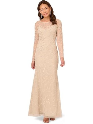 PAPELL STUDIO Womens Beige Lined Long Sleeve Full-Length Formal Gown Dress 6