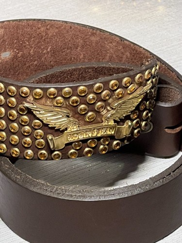 Pre-owned Handmade Robins Jean, Hand Made Leather Belt W/ Gold Swarovski 100% Hand Made In Italy