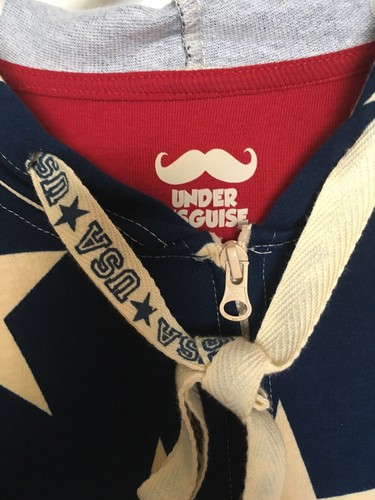 American Flag Under Disguise Mens One Piece Pajama Jumpsuit L/XL Embroidered NEW