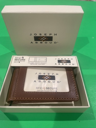 Joseph Abboud Mens Wallet Brown RFID Secure Folded Front Pocket  Genuine Leather