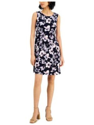 CONNECTED APPAREL Womens Navy Jersey Lined Hidden Zipper Slit Pockets Dress 6