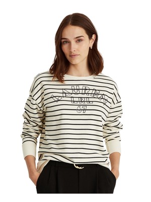 

LAUREN RALPH LAUREN Женский свитшот в полоску цвета слоновой кости, Цвет слоновой кости