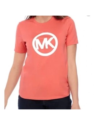 

MICHAEL KORS Женская футболка с коралловым логотипом и короткими рукавами с круглым вырезом плюс, Коралл